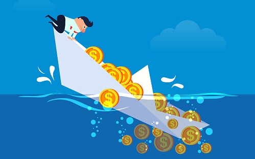 businessmans-boat-and-gold-coins-sinking-vector-id1060466178